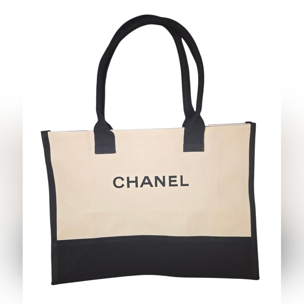 CHANEL Beaute Cream and Black Canvas Tote - VIP - Picture 3 of 4